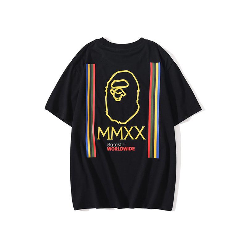 Bathing Ape T-Shirt Summer Pure Cotton Color-Striped Printing T-shirt Short Sleeve