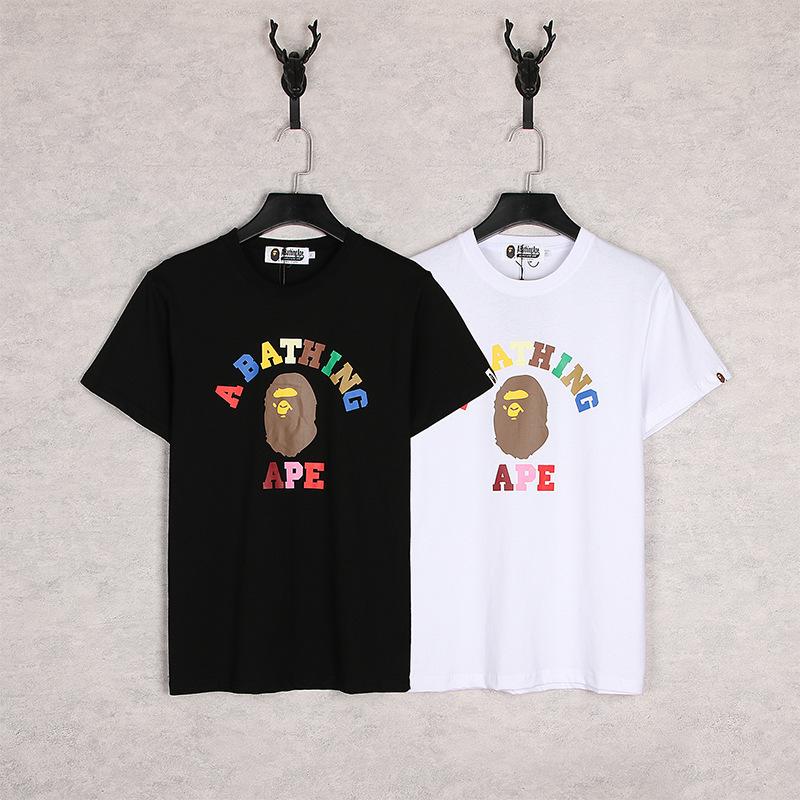Bathing Ape T-Shirt Spring and Summer Ape Head Color Letter Print Short-Sleeve Loose Couple Casual T-shirt