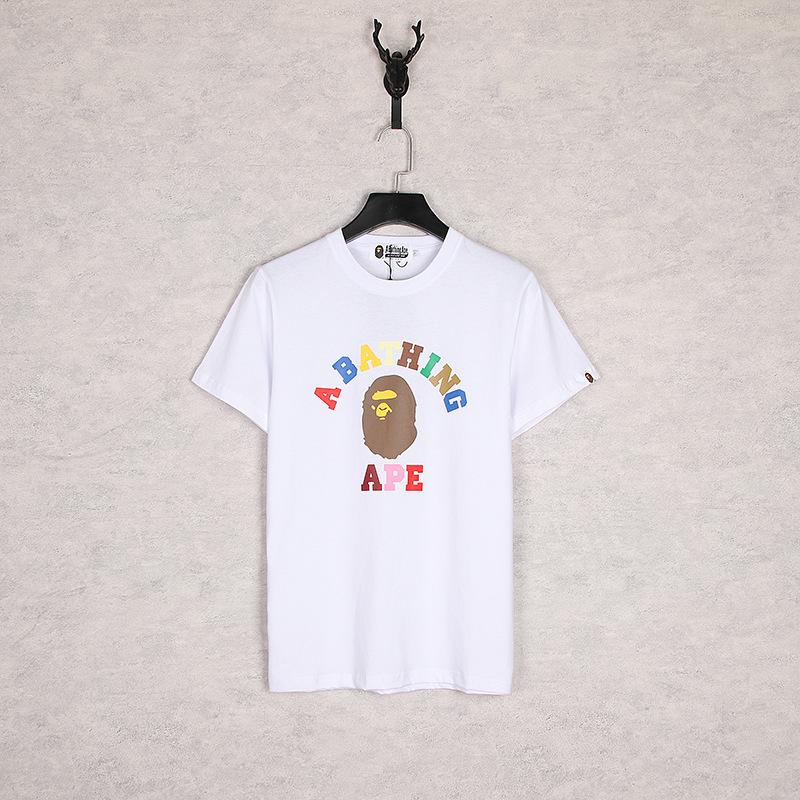 Bathing Ape T-Shirt Spring and Summer Ape Head Color Letter Print Short-Sleeve Loose Couple Casual T-shirt