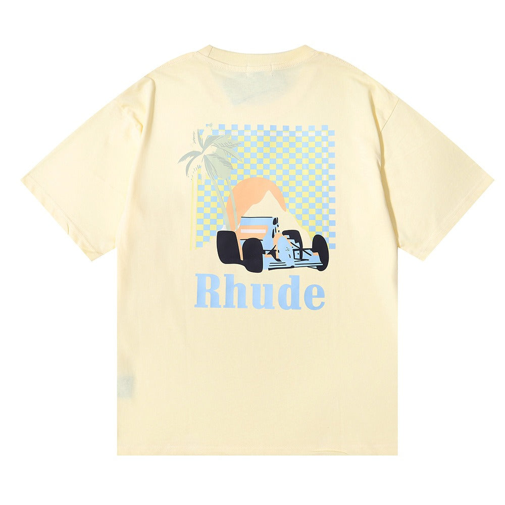 Rhude T-shirt Sunset Coconut Racing Printed Short Sleeve T-shirt